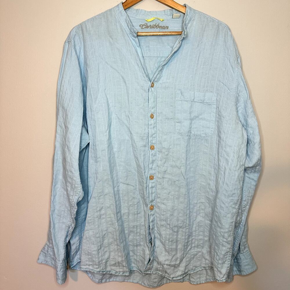 Caribbean Light Blue Long Sleeve Button Up Linen Size XL‎
